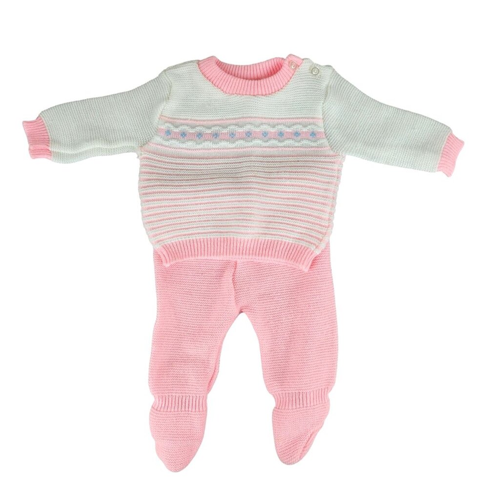 Vintage Glo-Knit Pink White Knit Baby Girl Footed Outfit 0-6 Months Japan Made
